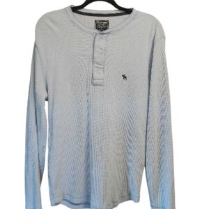 Abercrombie And Fitch Men's Light Blue Ribbed Henley Shirt Size Large Y2k